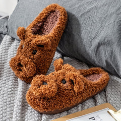 Funny Cartoon Dog Decor Slippers Plush Lined Slip On Fuzzy Shoes