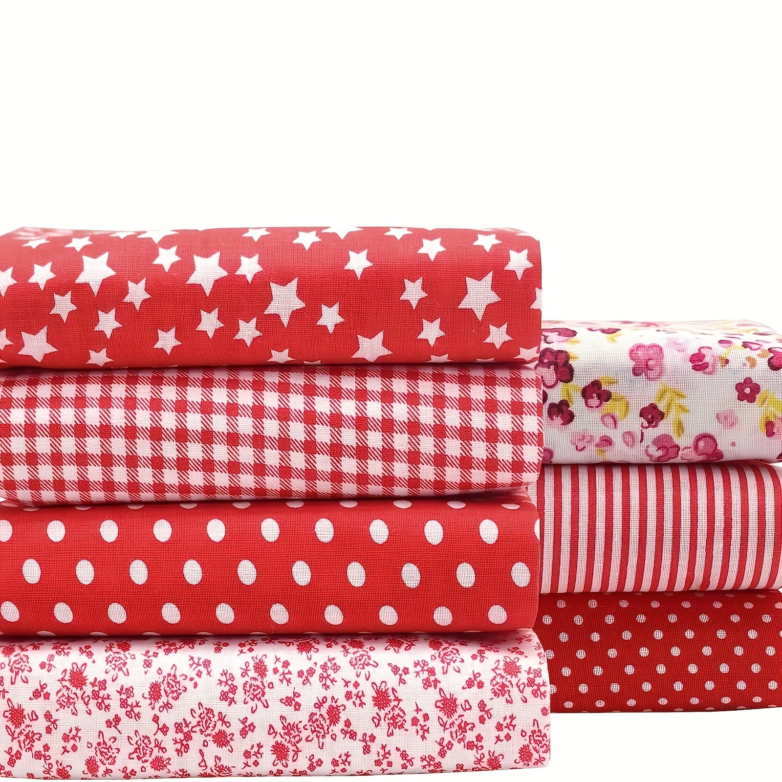 7pcs Red Flower Cotton Fabric Sewn Pre Cut Square Bed Sheets Quilted DIY Bundle