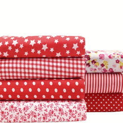 7pcs Red Flower Cotton Fabric Sewn Pre Cut Square Bed Sheets Quilted DIY Bundle