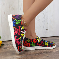 Colorful Skeleton Ghost Print Skate Shoes Lightweight Low Top Board Shoes