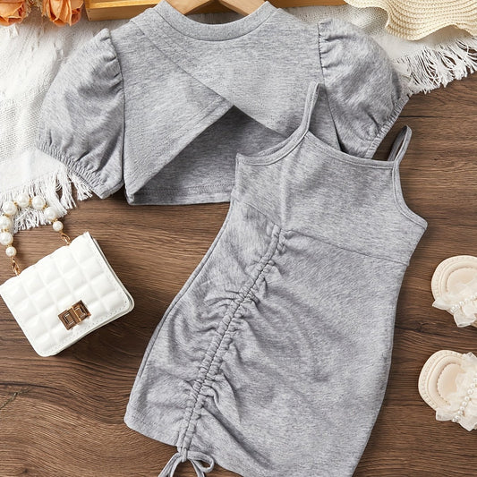 2pc Toddler Girls Cami Dress & Crop Top Set For Party Beach Vacation