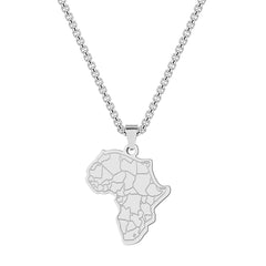 Africa Map Tiger Face Pendant Necklace Stainless Steel Hip Hop Vintage Gift
