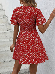 Floral V Neck Dress Short Sleeve Casual Summer Women's Clothing