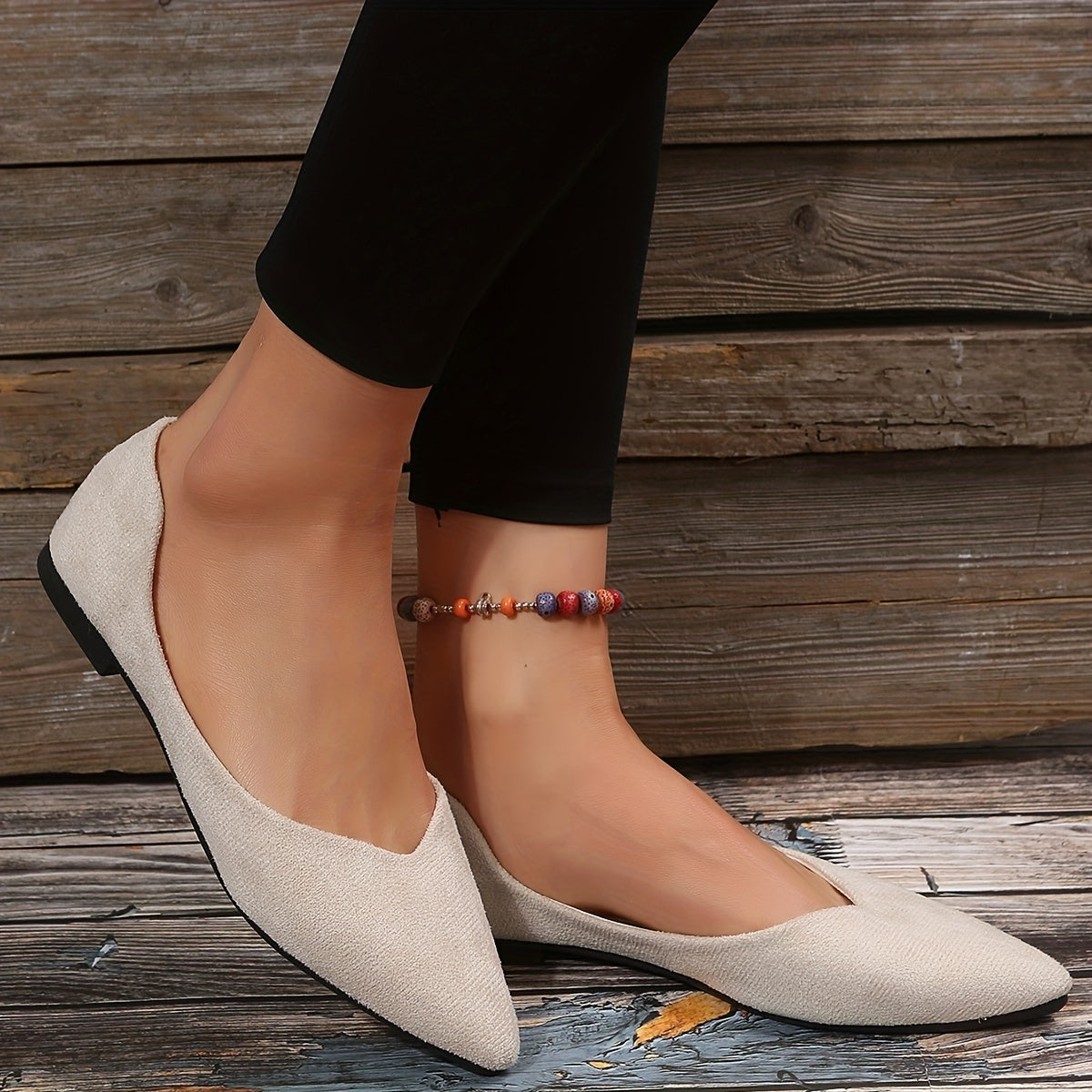 Women's Pointed Toe Ballet Flats Comfy Slip On Solid Micro Suede Shoes