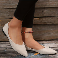 Women's Pointed Toe Ballet Flats Comfy Slip On Solid Micro Suede Shoes