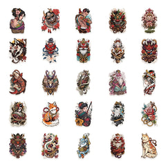 50pcs SCXXBSW Japanese Tattoo Art Stickers Vibrant Colors Self Adhesive Decals