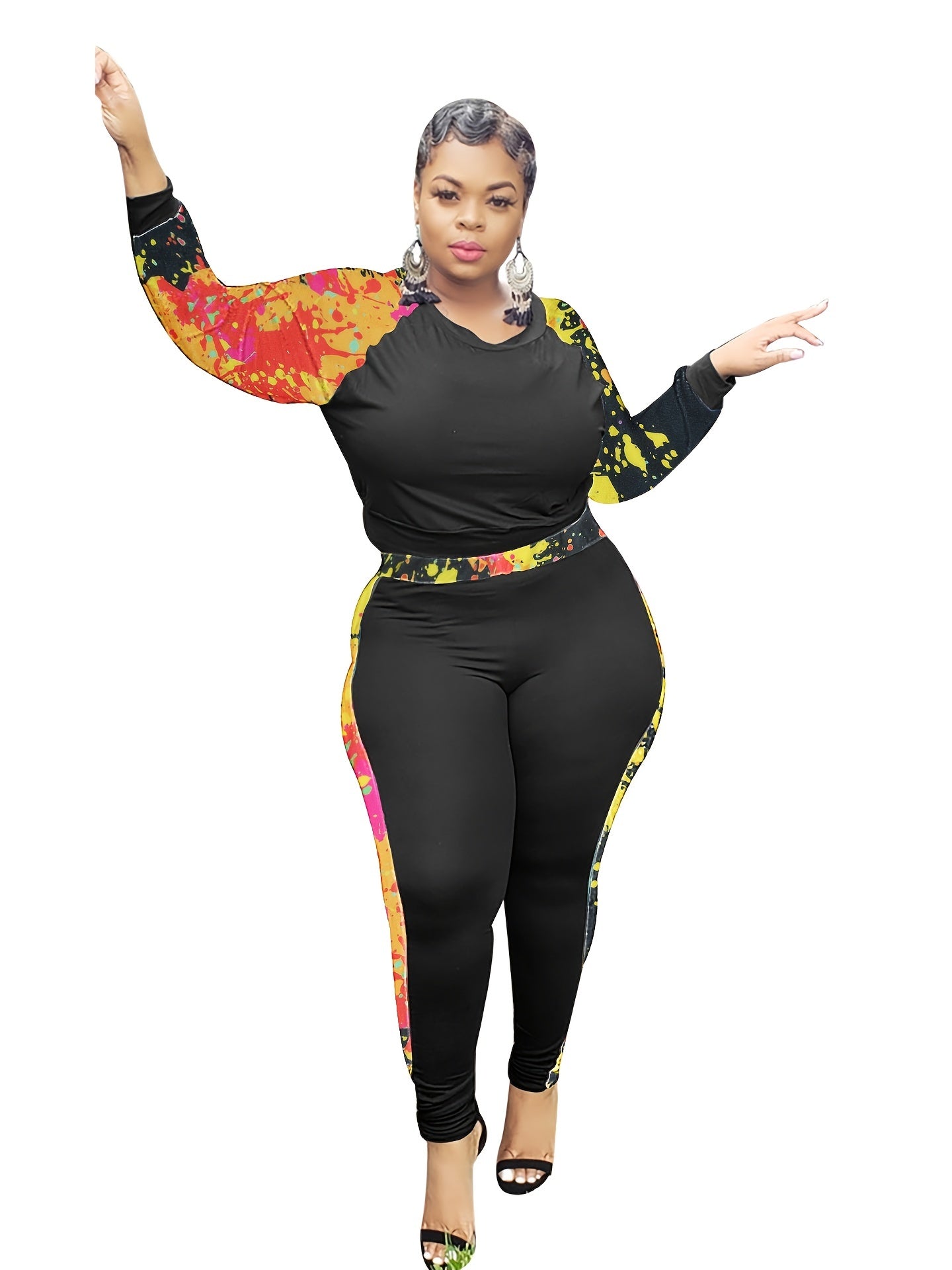 Tie Dye Shirt & Pants Set Women's Casual Stretchy Outfit