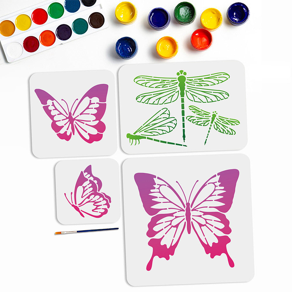 4pcs PET Hollow Out Stencils & 1 Art Brush Scrapbook Craft Supplies