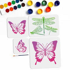 4pcs PET Hollow Out Stencils & 1 Art Brush Scrapbook Craft Supplies