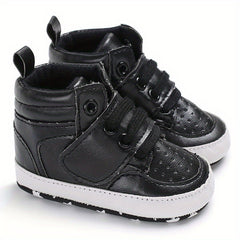 Baby Boys High Top Sneakers Hook & Loop Fastener Toddlers Outdoor Walking Shoes