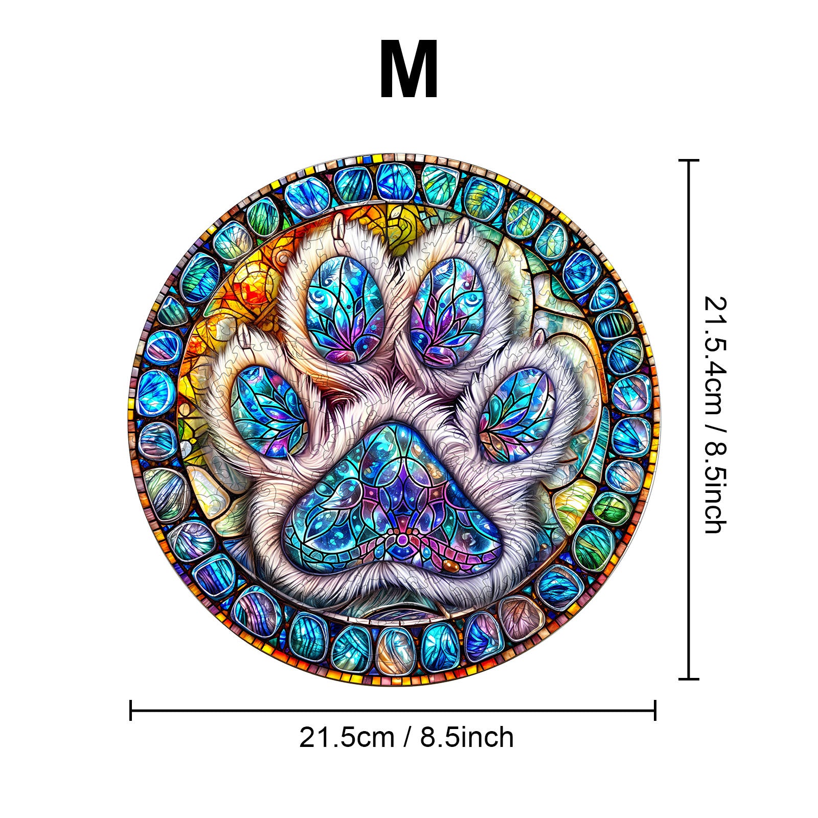 Colorful Paw Print Wooden Jigsaw Puzzle Animal Shapes Stained Glass Style