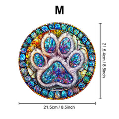 Colorful Paw Print Wooden Jigsaw Puzzle Animal Shapes Stained Glass Style