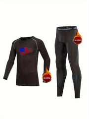 2pc Kids Compression Fleece Sets Crew Neck Pullover Elastic Waist