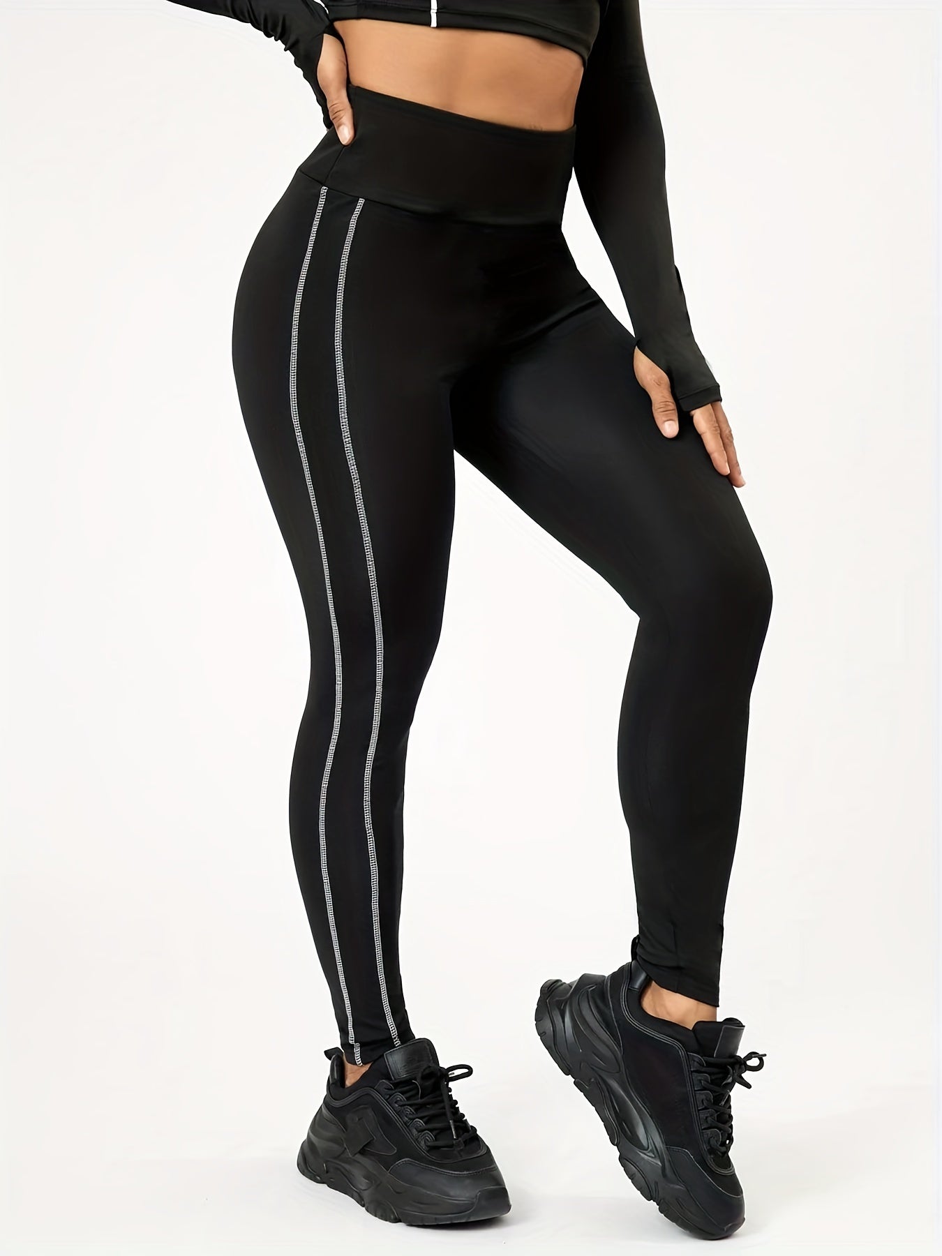 Women's Side Striped Yoga Leggings Moisture Wicking Outwear Sports Pants