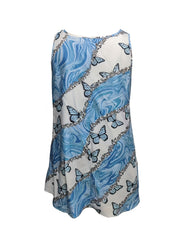 Boho Tank Top Women's Plus Butterfly & Stripe Print V Neck