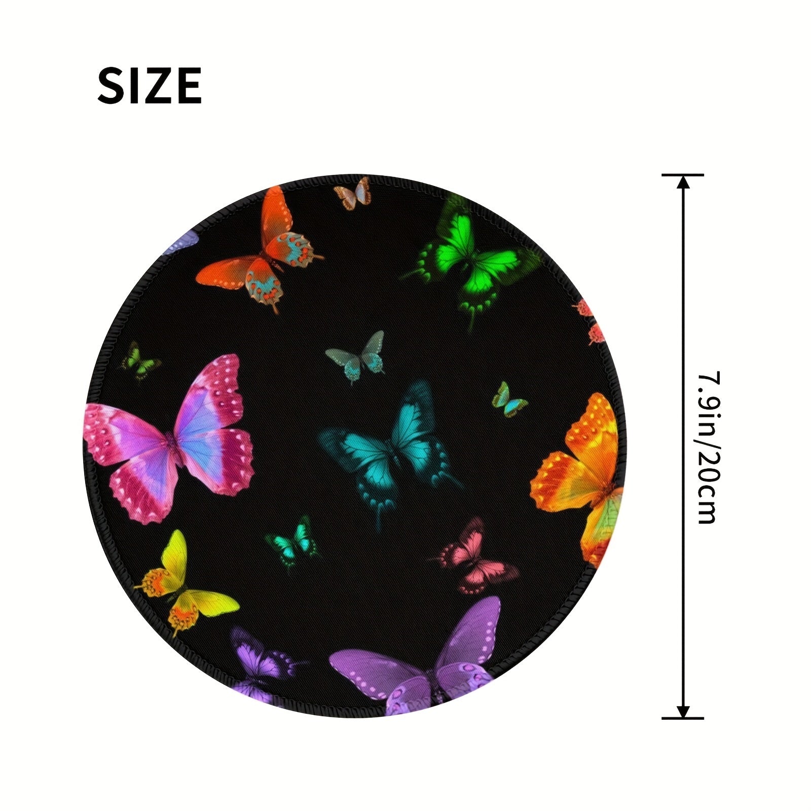 Colorful Butterfly Circular Sewn Edge Mouse Pad for Work Games Desktop Laptop