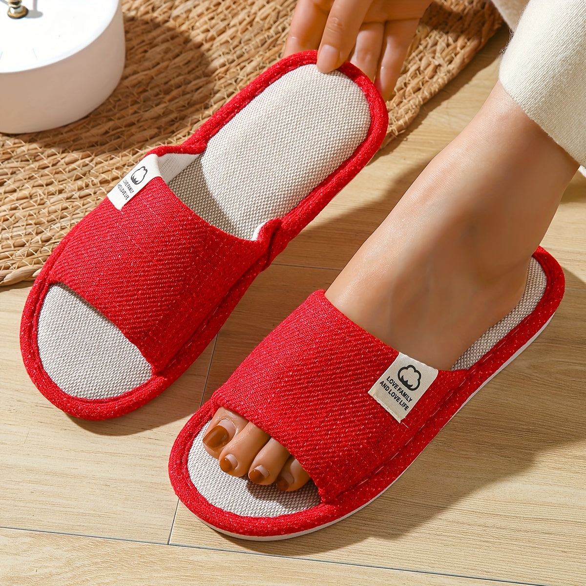 Women's Linen Indoor Slippers Comfy Open Toe Sweat Absorption Flats