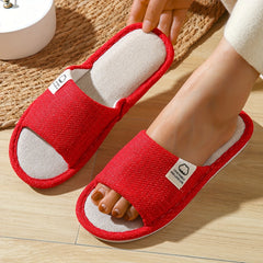 Women's Linen Indoor Slippers Comfy Open Toe Sweat Absorption Flats