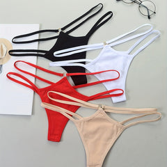 4 Pcs Double Thin Straps Thongs Hollow Out Panties Women's Lingerie
