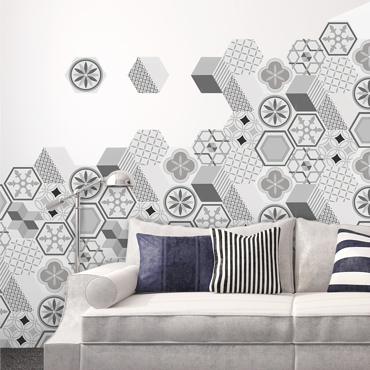 10pcs Geometric Flowers Hexagon Tile Stickers Waterproof Self-adhesive