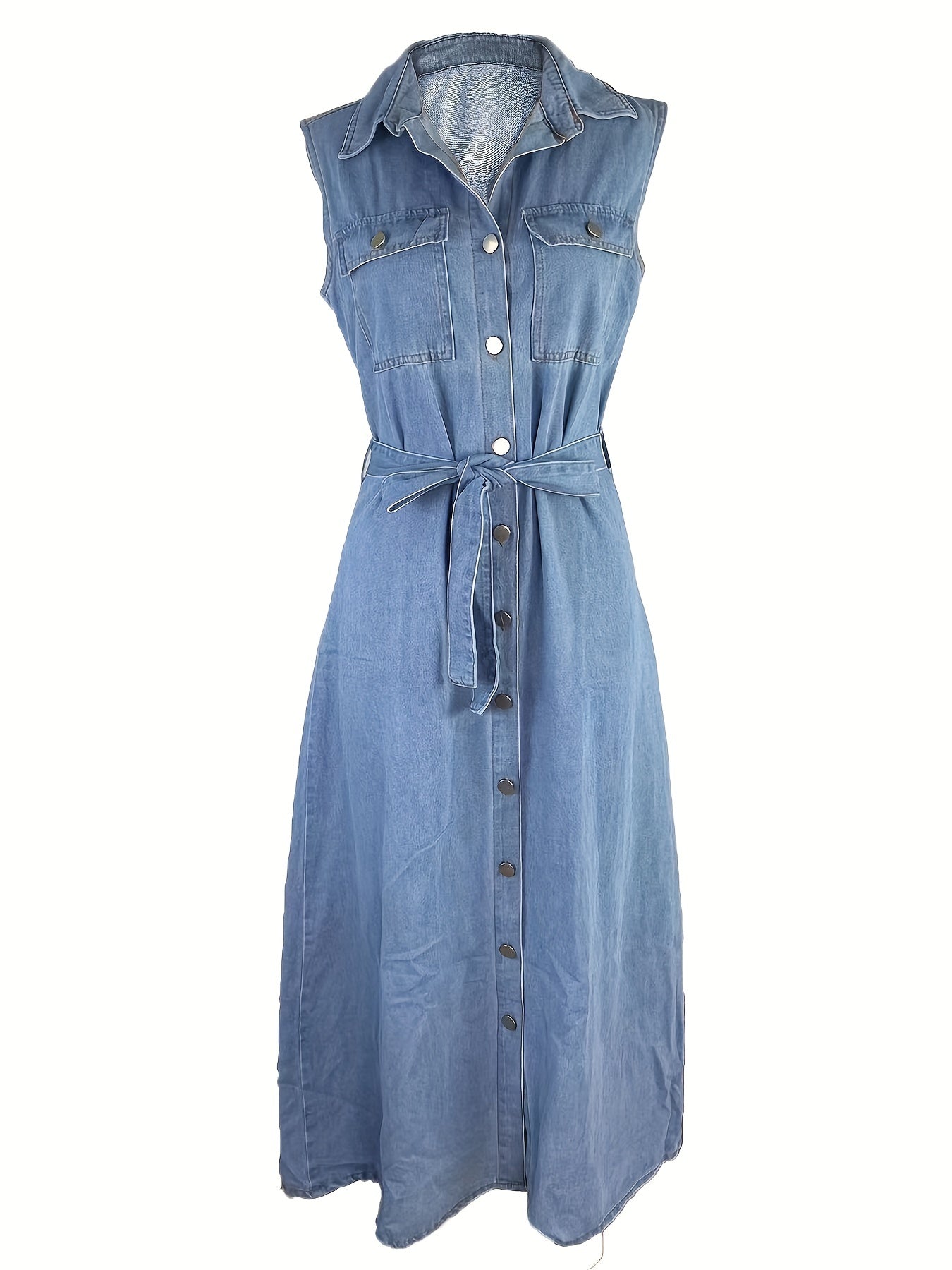 Sleeveless Lapel Denim Dress Single Breasted Button
