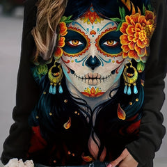 Halloween Figure Print Sweatshirt Women's Clothing
