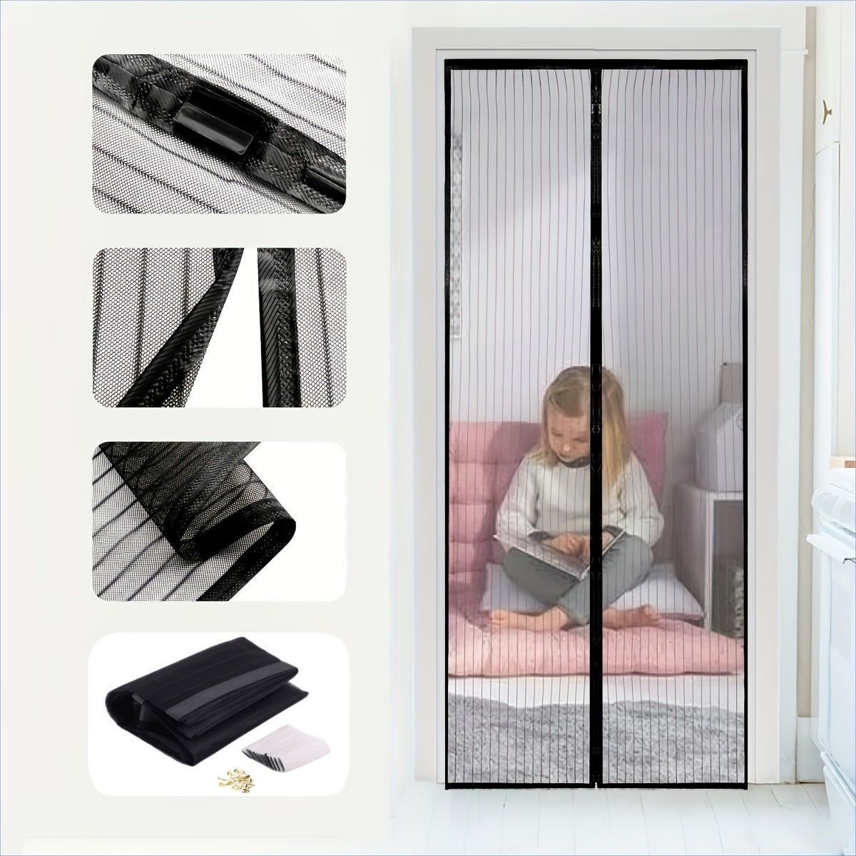 Magnetic Screen Door Self Sealing Hands-Free Mesh Partition 90x210cm