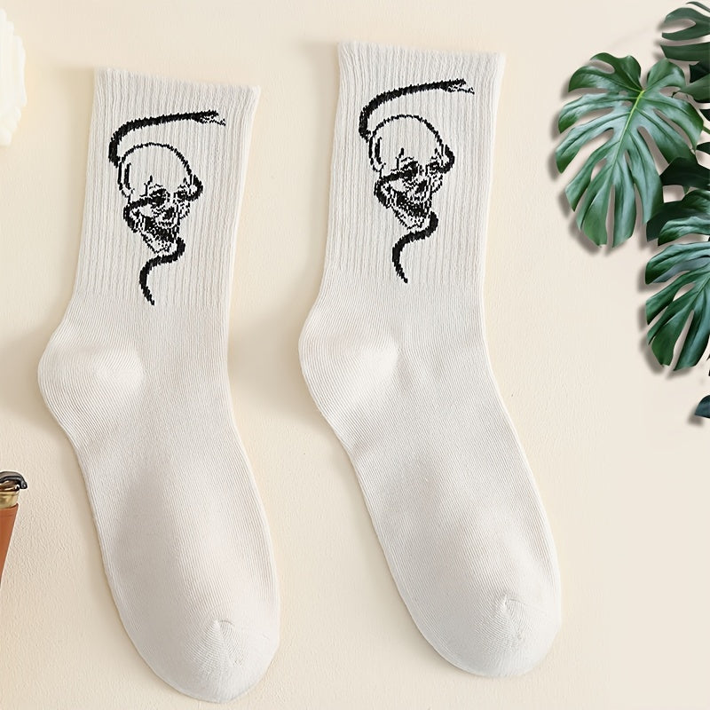 Gothic Skull & Snake Mid Tube Socks