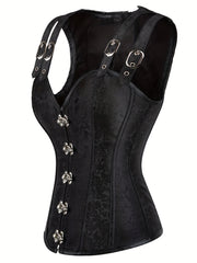 Jacquard Strapless Corset Bustier Retro Style Lace Up Body Shaper