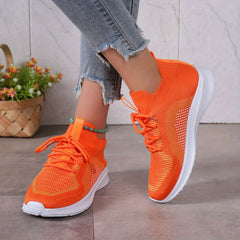 Women's Breathable Woven Sneakers Casual Lace Up Outdoor Shoes