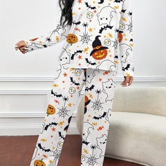 Halloween Bat & Ghost Print Pajamas Set
