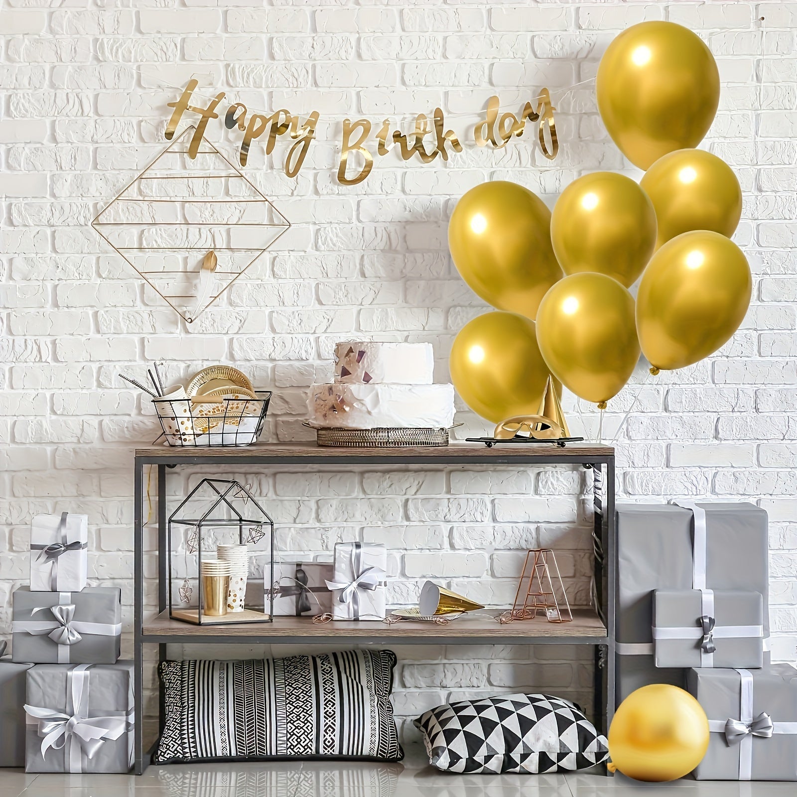 110pcs Golden Metal Chromium Latex Balloons With Ribbons for Parties Birthdays