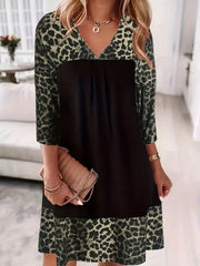 Casual Dress Women's Plus Colorblock Leopard Print Dress
