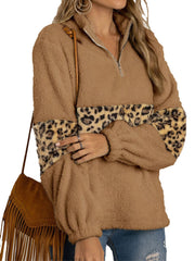 Women's V Neck Fur Coat Loose Fit Zipper Closure