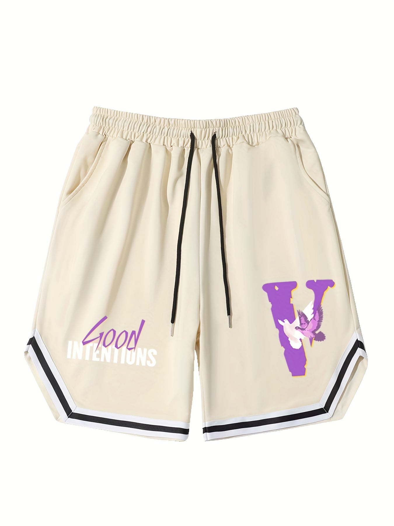 Men's Streetwear Shorts Purple Letter V Graphic Drawstring Stretchy Short Pants