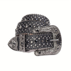 Sparkle Rhinestone Western Cowboy Leather Belt for Jeans Dress