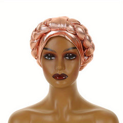 Champagne Hot Stamping Turban Cap Elastic Braided Pre tied Head Wrap