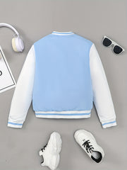 Boys Casual Block Letter Print Long Sleeve Button Down Baseball Jacket