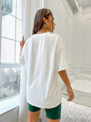 Letter Print 2pc Set Casual Tshirt & High Waist Shorts