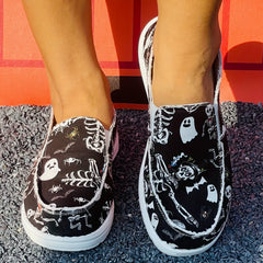 Halloween Style Skull Ghost Low Top Sneakers Lightweight Casual Walking Shoes