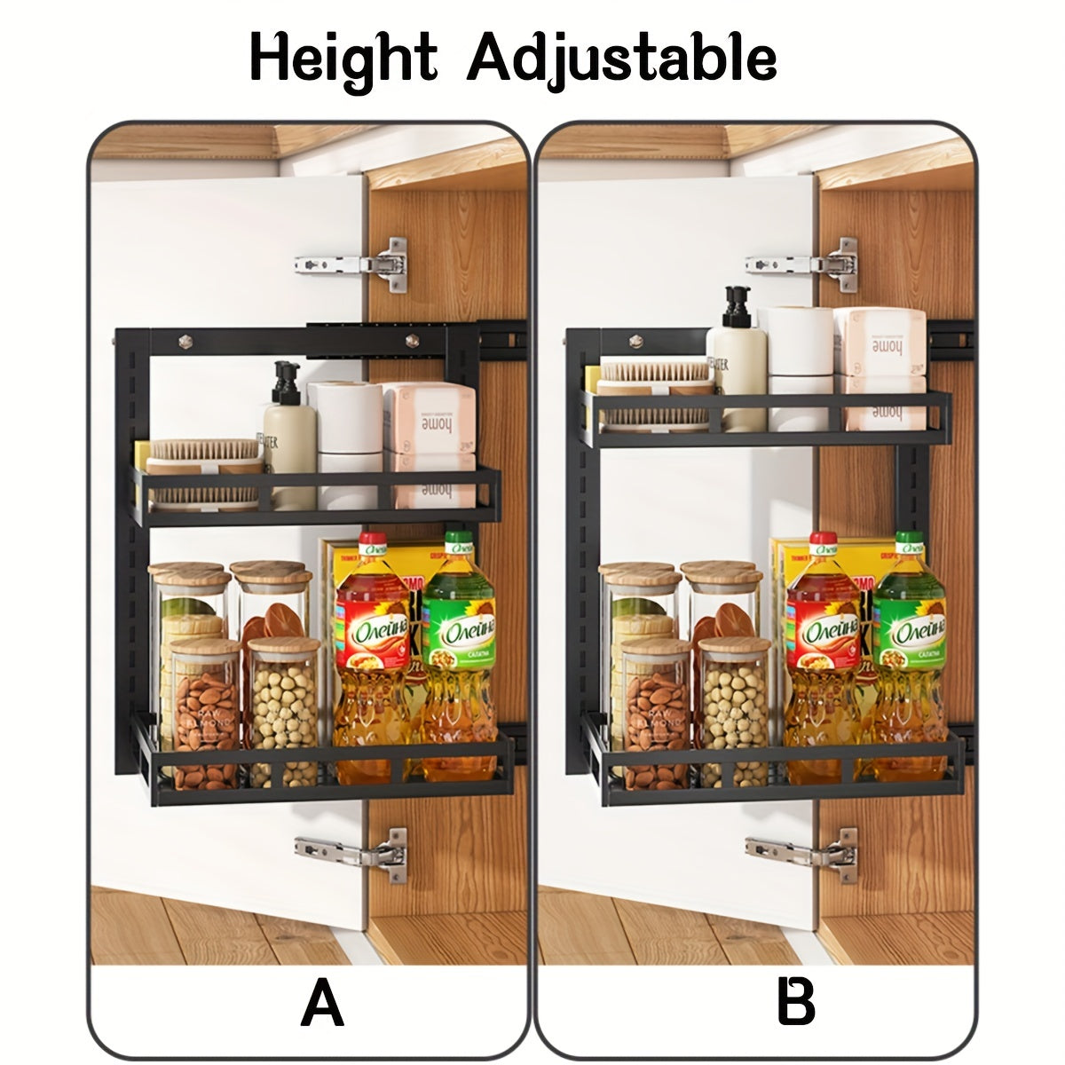 Cabinet Pull-Out Storage Rack for Kitchen and Bathroom Organization