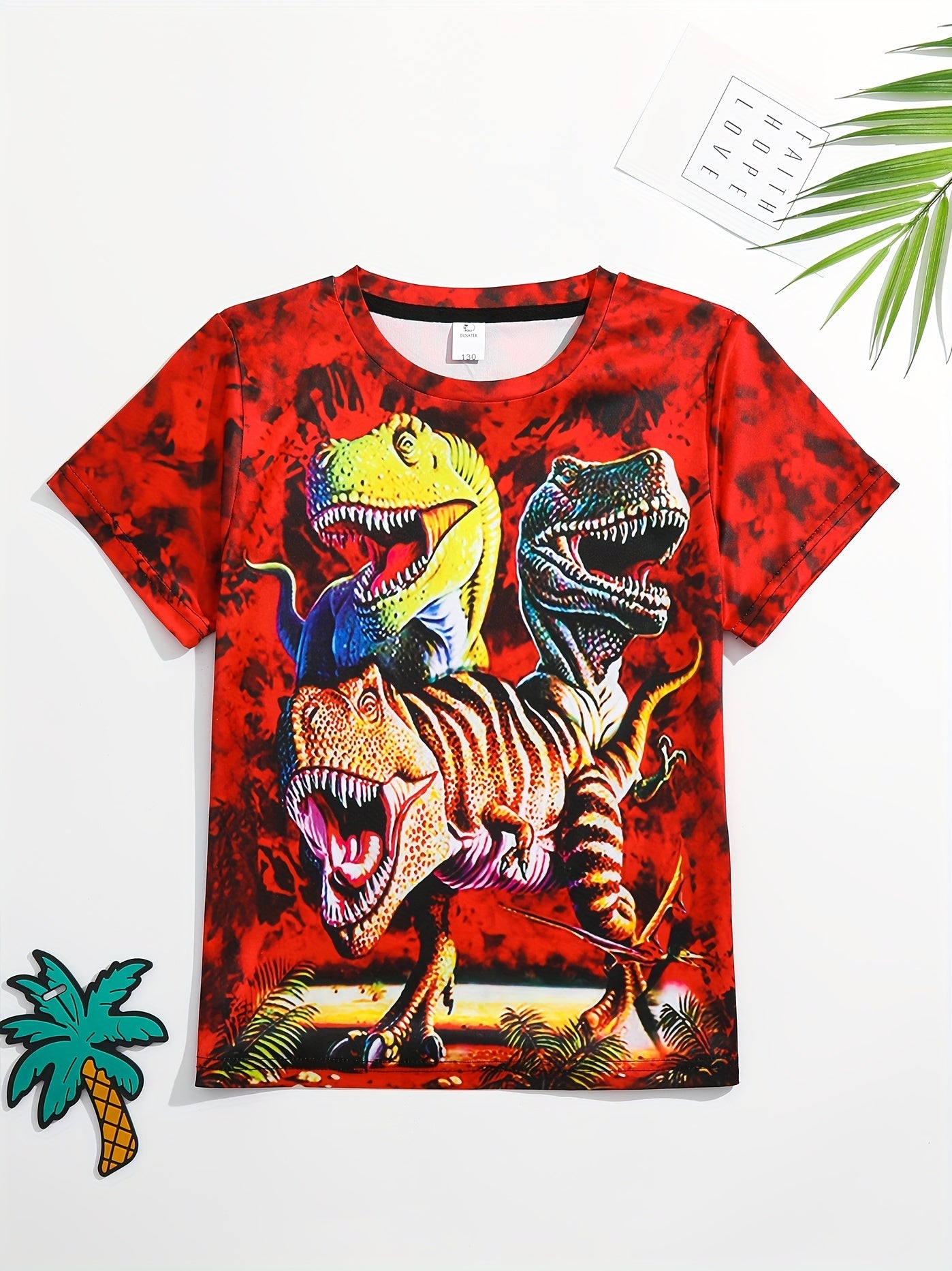 Boy's T Rex Dinosaur Graphic Tee Shirt 3D Print Active Stretch Short Sleeve