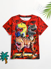 Boy's T Rex Dinosaur Graphic Tee Shirt 3D Print Active Stretch Short Sleeve