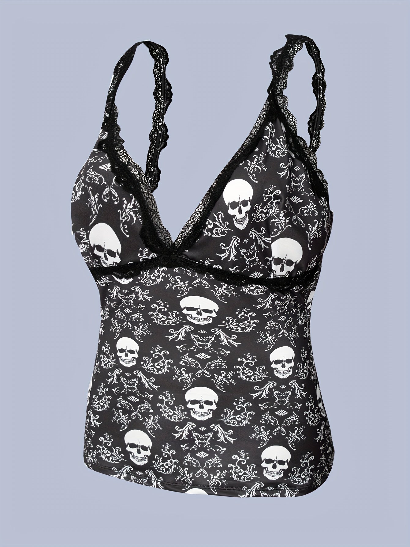Skull Pattern Cami Top Lace V Neck Sleeveless Women's Lingerie