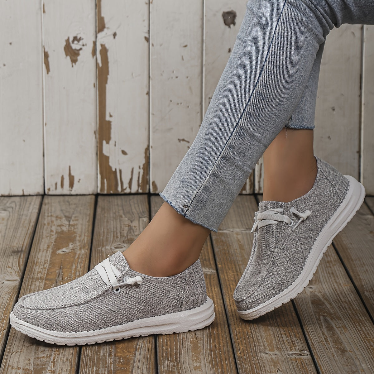 Women's Slip-On Sneakers Lace-Up Flat Canvas Shoes
