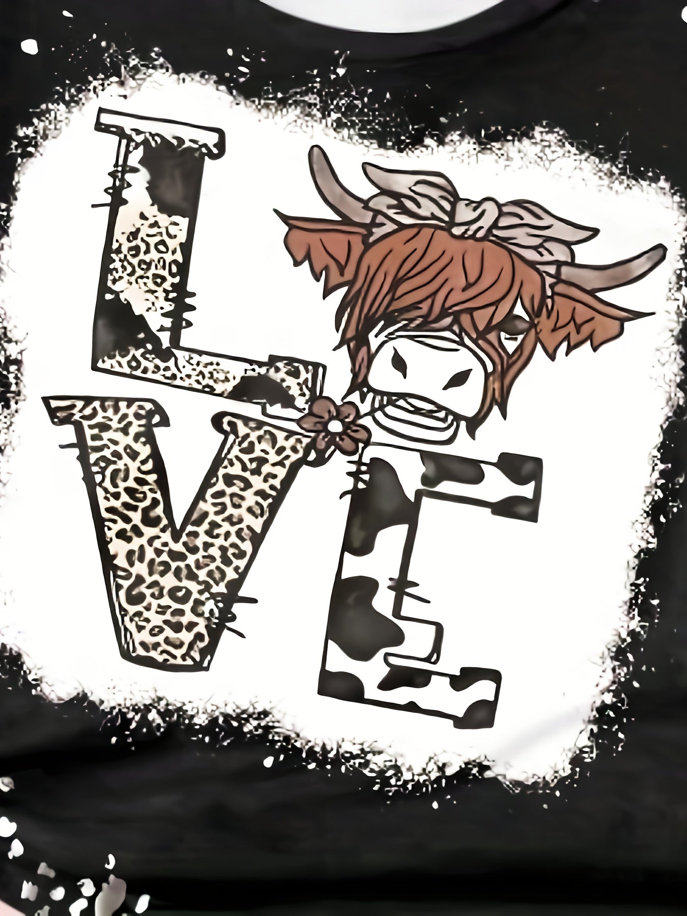 Girls Cow Print LOVE Print T shirt Western Style Tees Pullover Party Gift