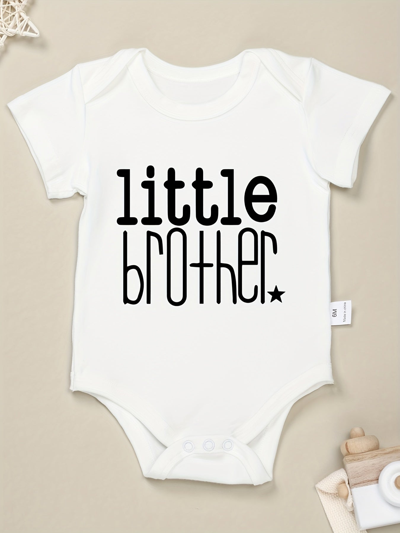 Baby Boys Little Brother Print Romper Soft Bodysuit for Summer