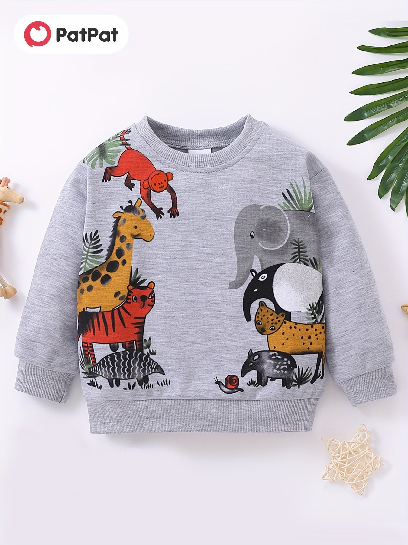 Cartoon Animals Print Boys Pullover Sweatshirt Long Sleeve Crew Neck Tops