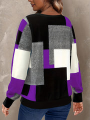 Block Crew Neck Pullover Sweatshirt for Women