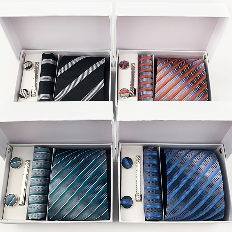 Men's Tie Pocket Square Cufflinks Tie Clip Set 1200 stitch Jacquard Fabric